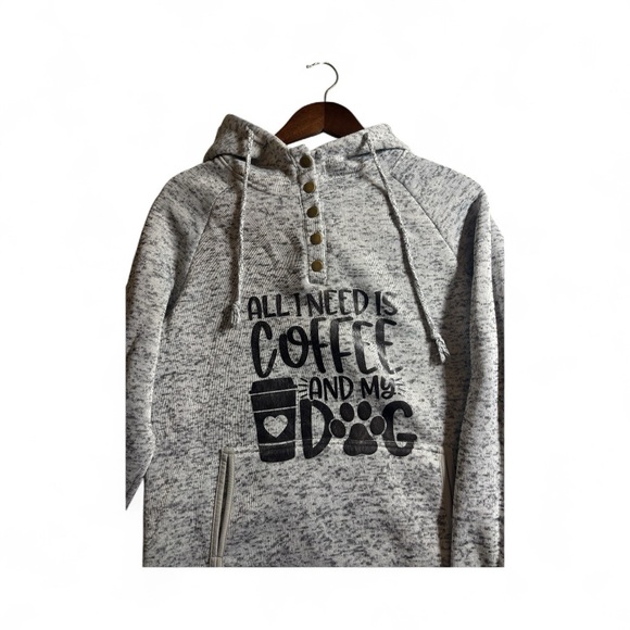 Gray Women's Coffee and Dog Graphic Hoodie Size Large - Picture 4 of 12